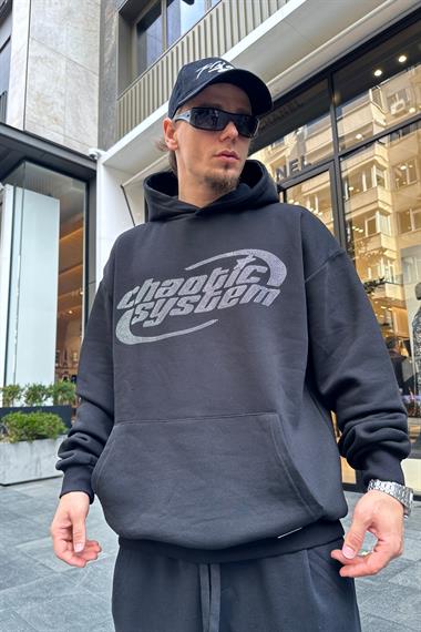 Siyah Taş Baskılı Chaotic Oversize Sweatshirt SW902