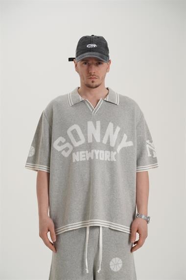 Sonny Desenli Triko Kumaş Gri Oversize Tshirt