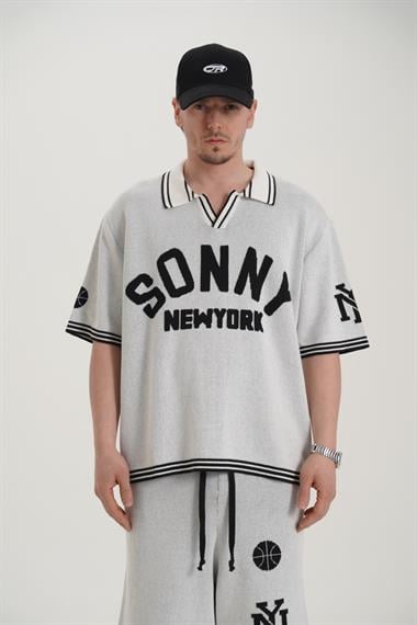 Sonny Desenli Triko Kumaş Siyah Oversize Tshirt