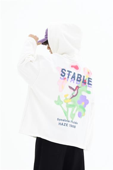 Stable Baskılı Beyaz Oversize Hoodie JC01 26K122