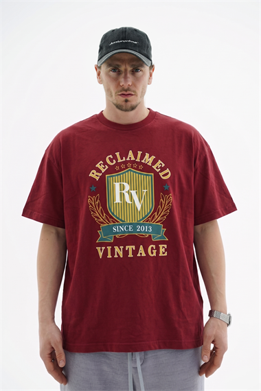 Vintage Nakışlı Bordo Oversize Tshirt