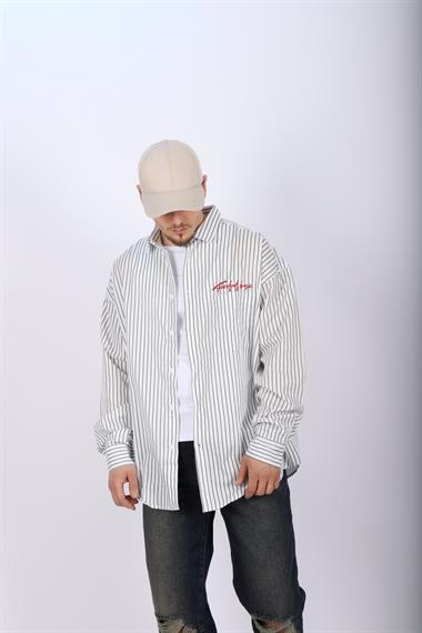 Yeşil Çizgili Poplin Oversize Gömlek G135