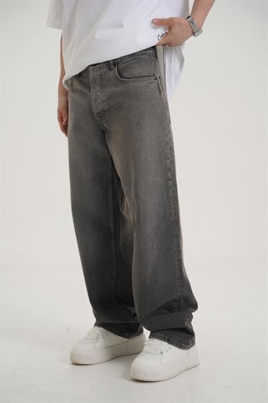 Yıkama Efektli Açık Kahve Baggy Jean Pantolon