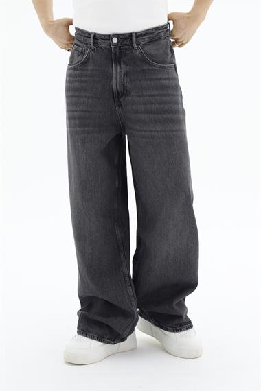 Yıkama Efektli Füme Superbaggy Jean Pantolon