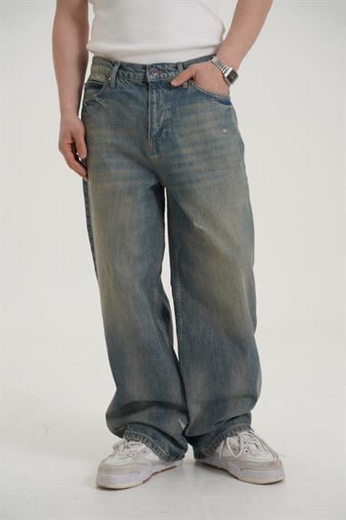 Yıkama Efektli Yırtık Detay Baggy Jean Pantolon