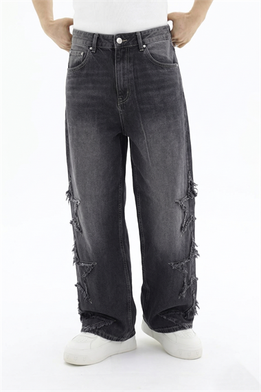 Yıldız Patch Detay Siyah Jean Pantolon