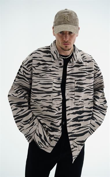 Zebra Desenli Oversize Bej Jean Ceket CT01 1664