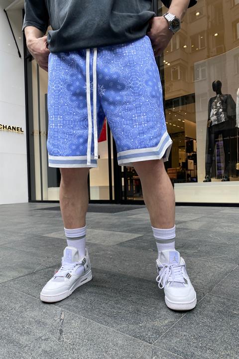 Açık Mavi Bandana Desen Jarse Şort S205
