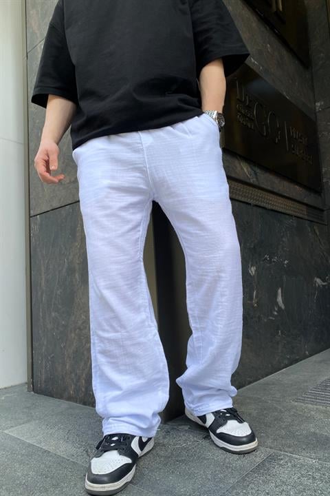 Beyaz İnce Keten Pantolon P620