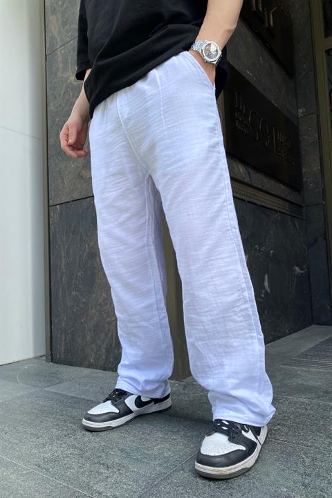 Beyaz İnce Keten Pantolon P620