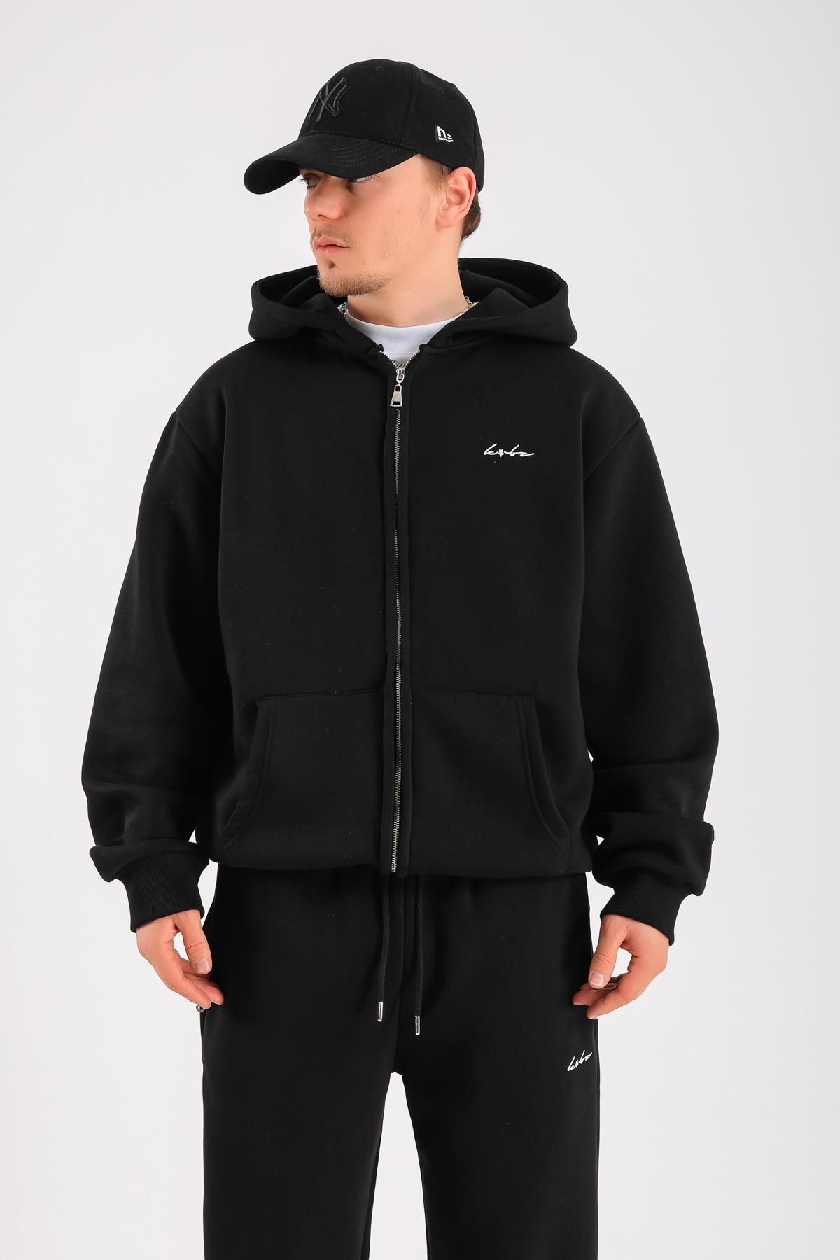 Kbz Siyah Oversize Zipper Hoodie SW1325 - Jr.crime