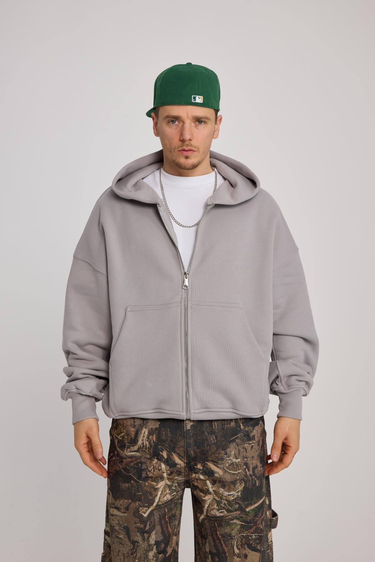 Premium Gri Oversize Zipper Hoodie JC1336 l JR.Crime