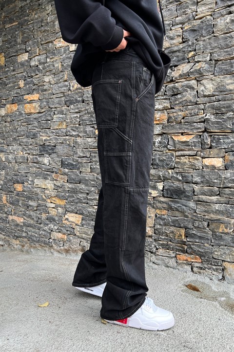 Dikiş Detay Siyah Jean Pantolon P497