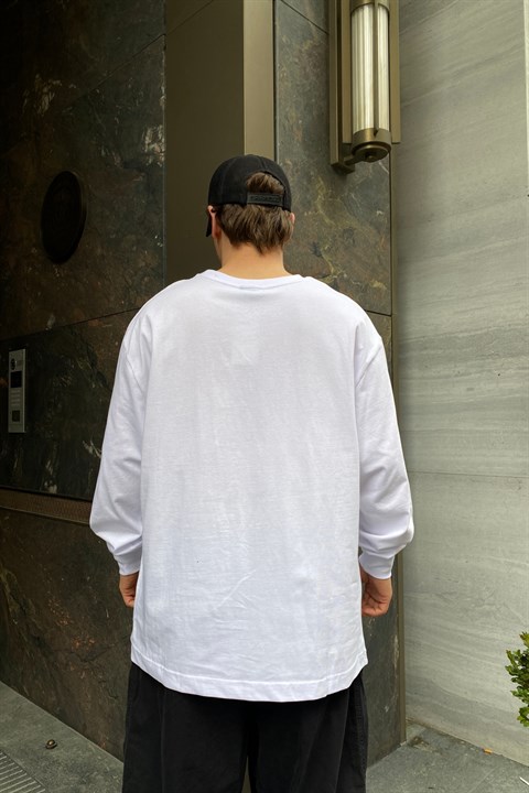 Hera Beyaz Uzun Oversize Sweatshirt SW754