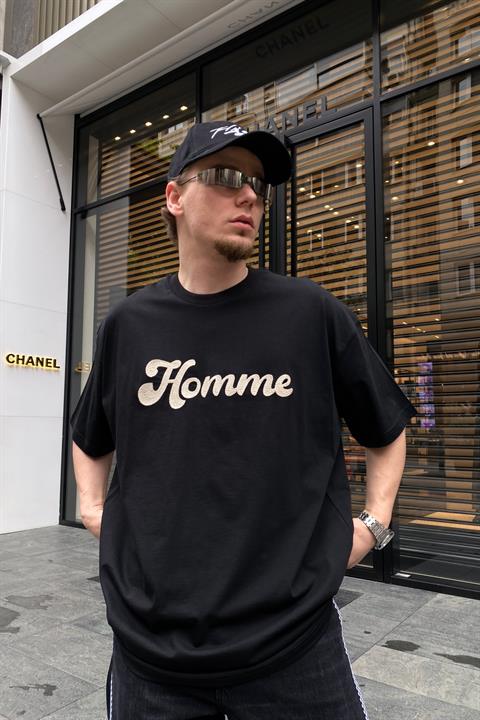 Homme Baskılı Siyah Oversize Tshirt T677