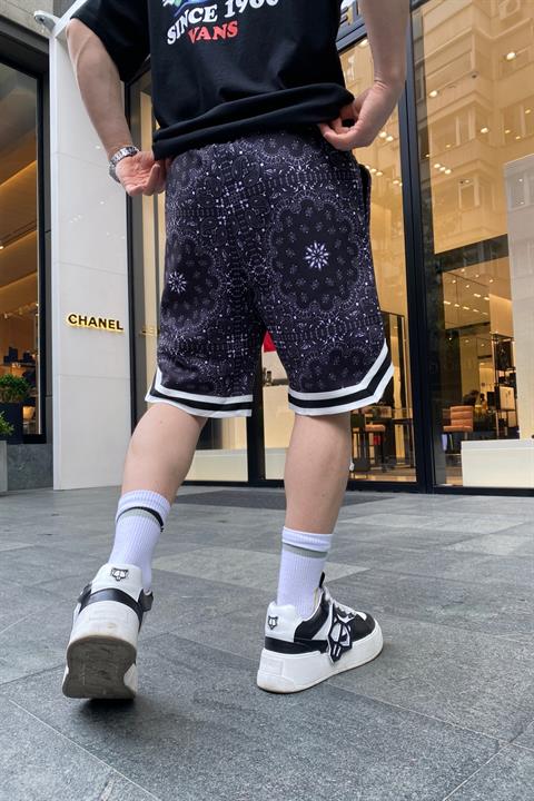 Siyah Bandana Desen Jarse Şort S204