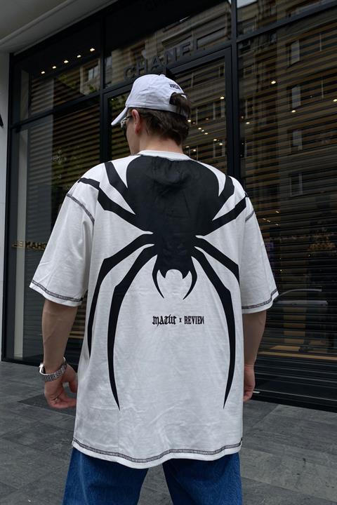 Spider Baskılı Krem Oversize Tshirt T645