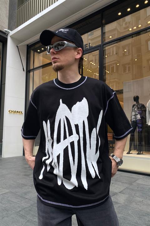 Spider Baskılı Siyah Oversize Tshirt T652