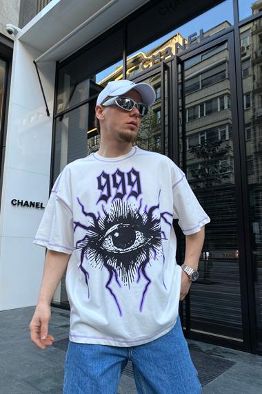 Eyez Baskılı Krem Oversize Tshirt T626