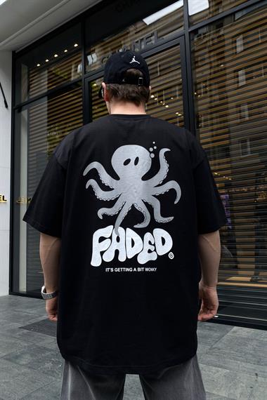 Faded Octopus Siyah Oversize Tshirt T640