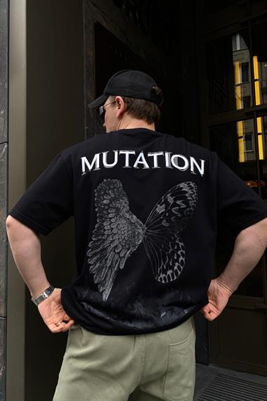 Mutation Butterfly Baskılı Siyah Oversize Tshirt T601