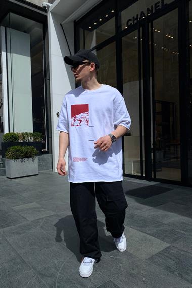 Unlimited Baskılı Beyaz Oversize Tshirt T566
