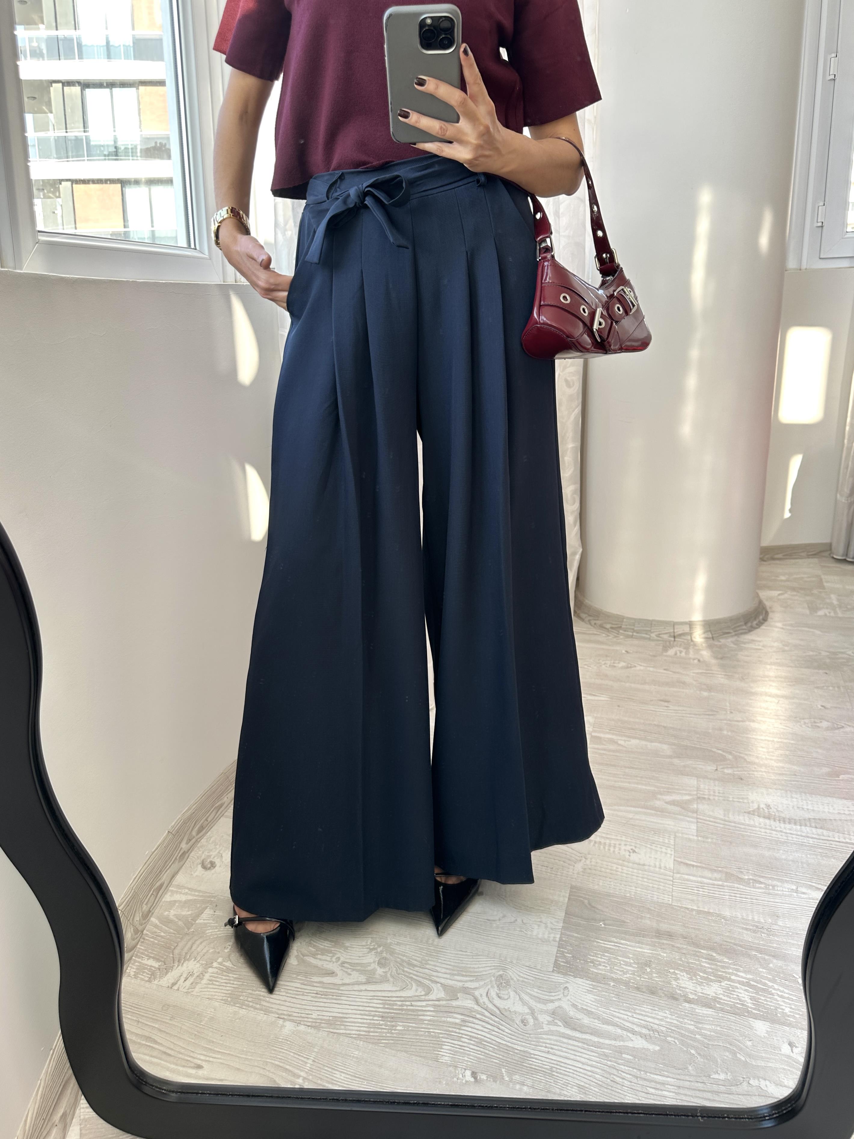 Lacivert Beli Lastikli Etek Pantolon