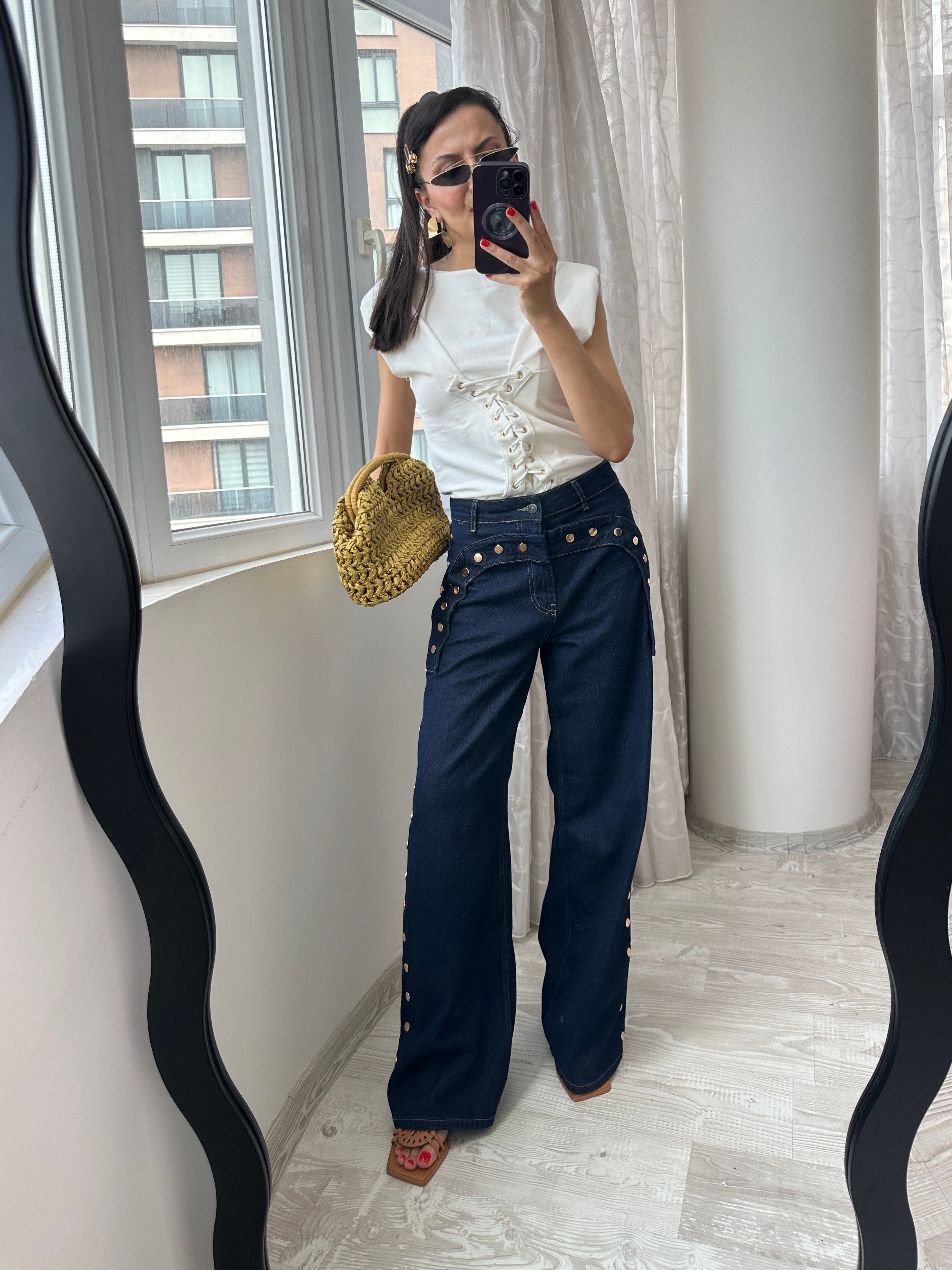 Lacivert Gold Zımbalı Jean Pantoloı