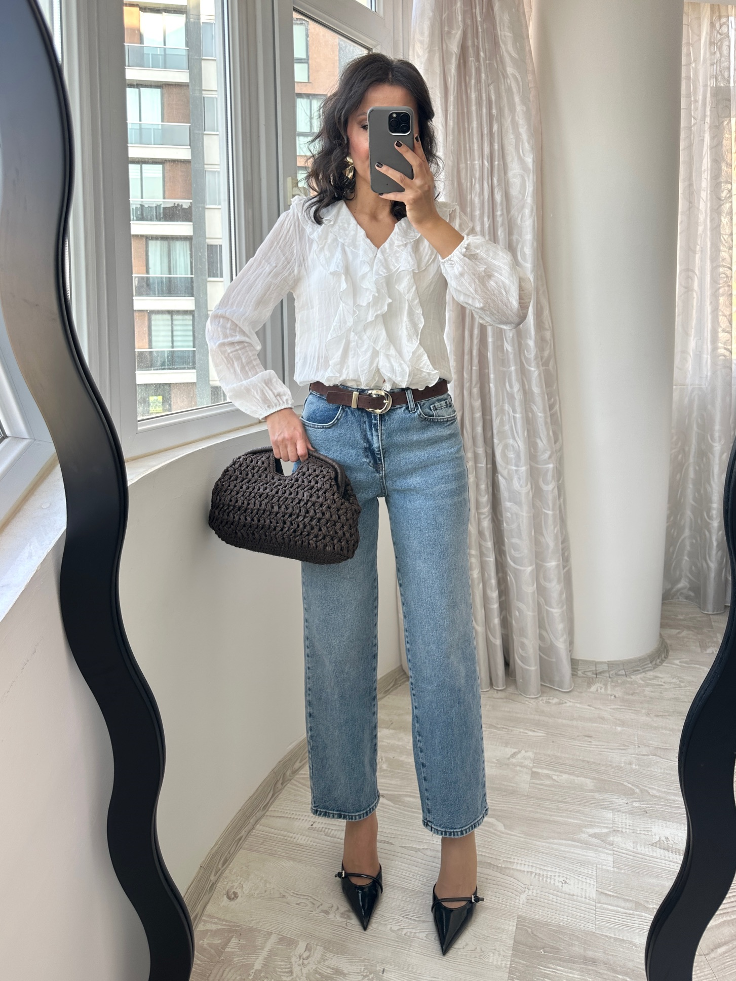 Mavi Kemerli Mom Fit Jean