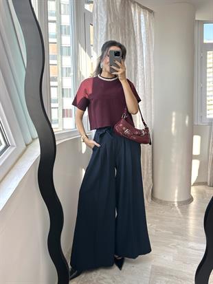 Lacivert Beli Lastikli Etek Pantolon