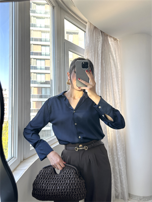 Lacivert Saten Gömlek