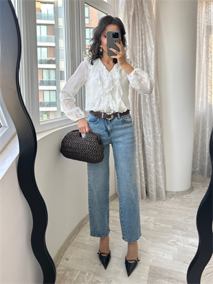 Mavi Kemerli Mom Fit Jean