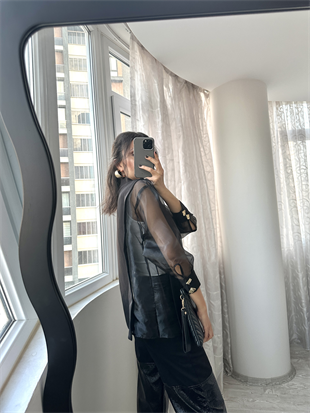 Siyah Organze Detaylı Blazer Ceket