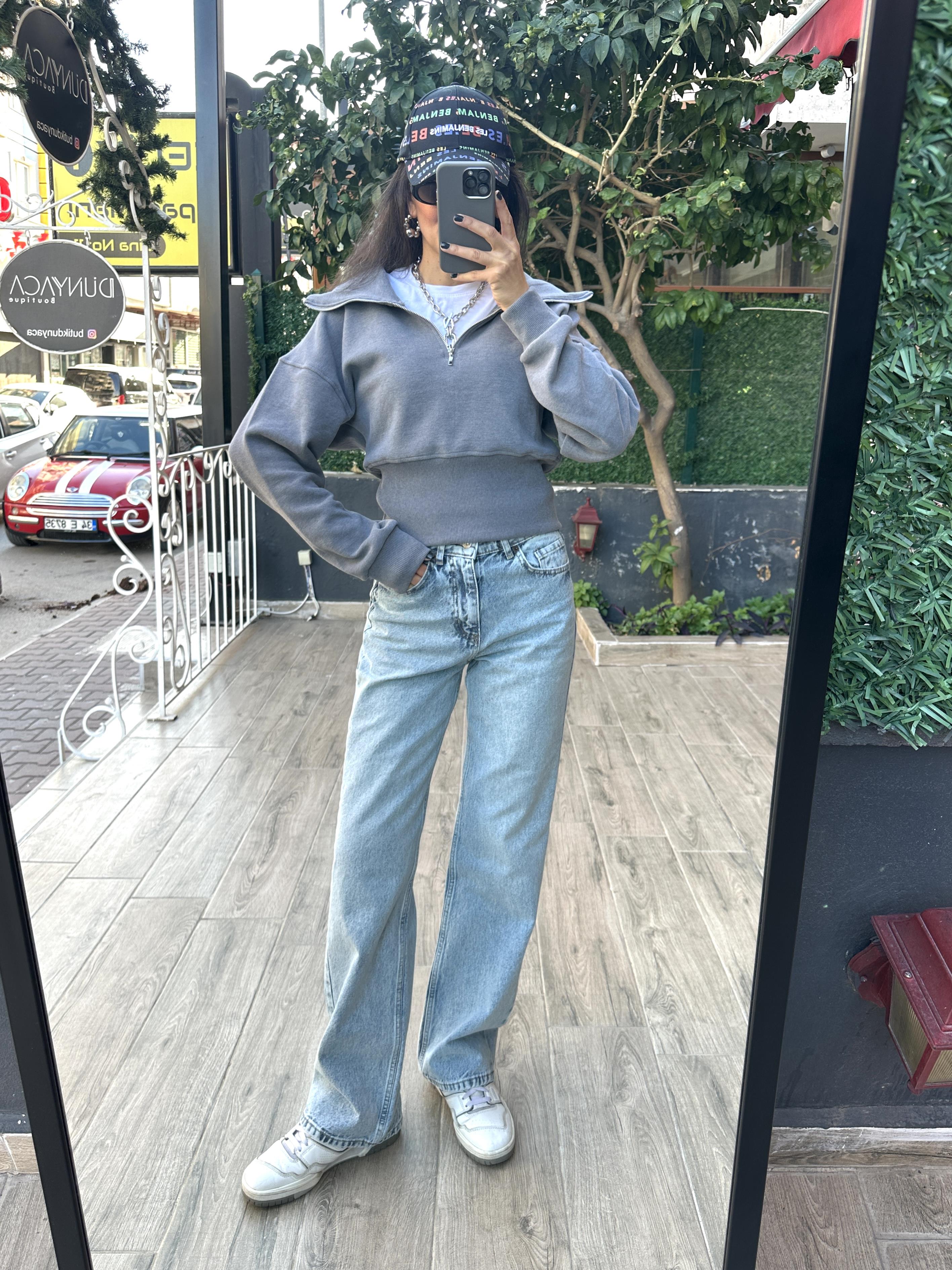 Açık Mavi ZR Etiketli Yüksek Bel Straight Jean