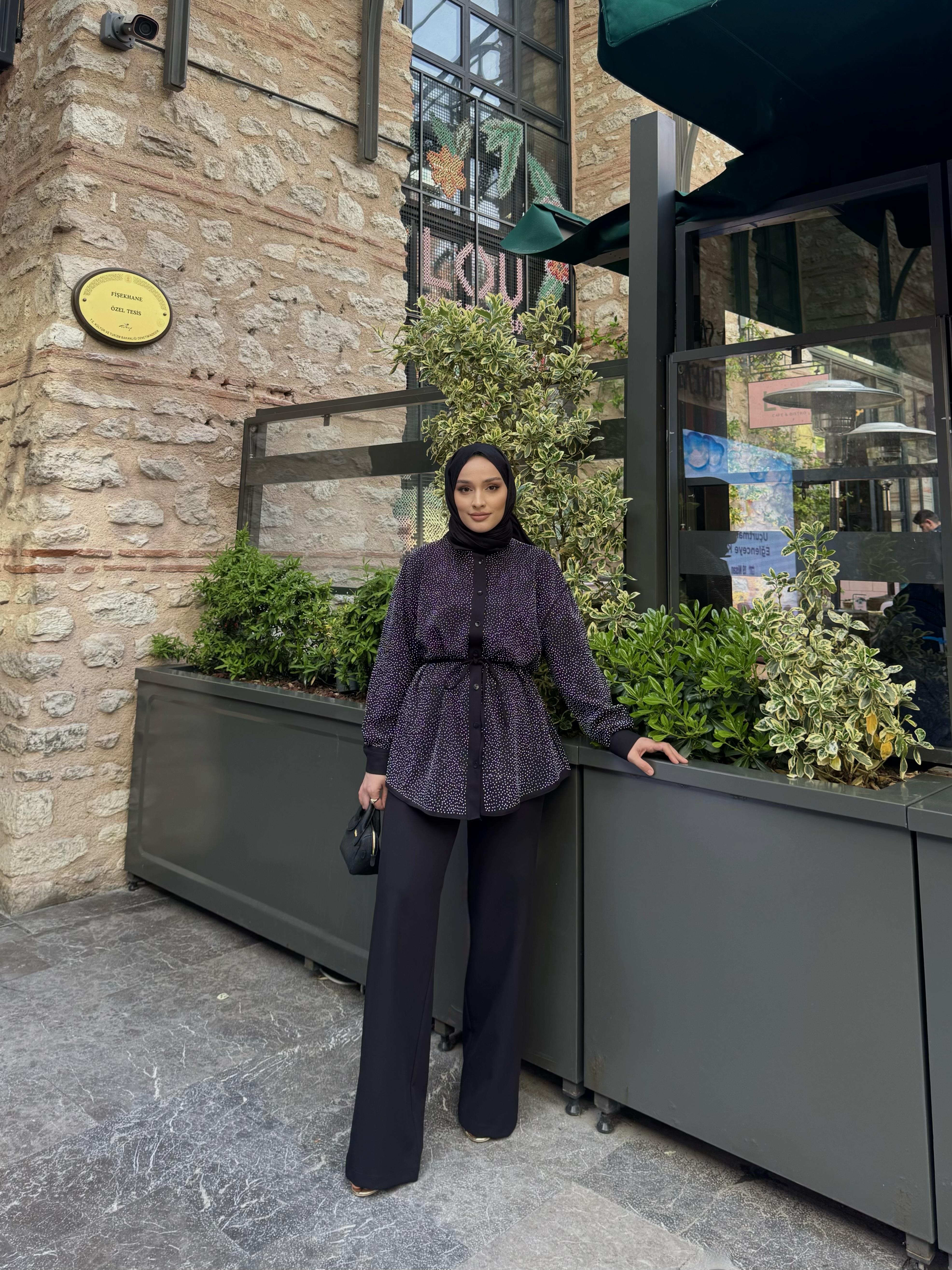 Belleza Taşlı Takım - Siyah