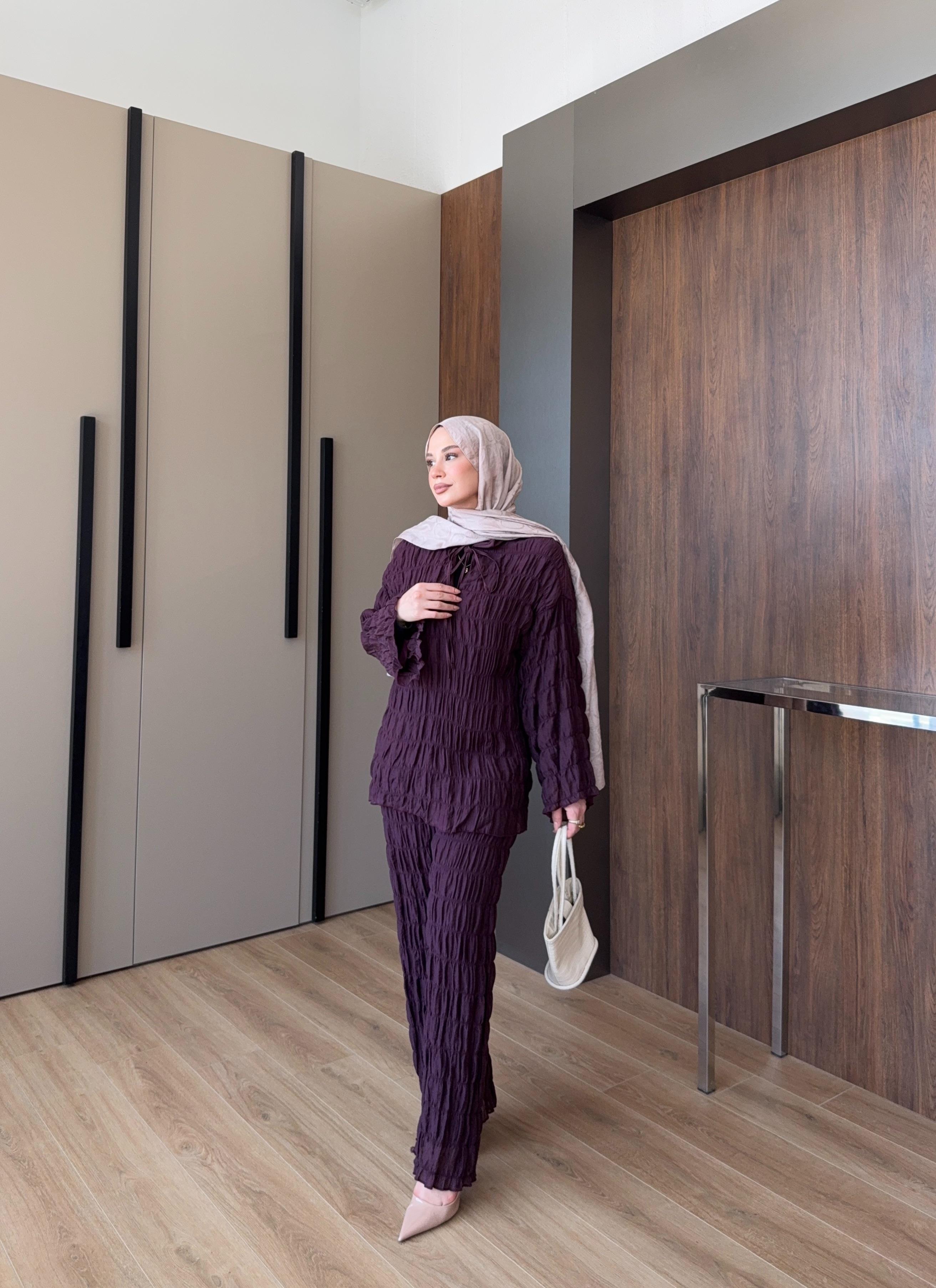 Noor Tül Modal Takım - Mürdüm