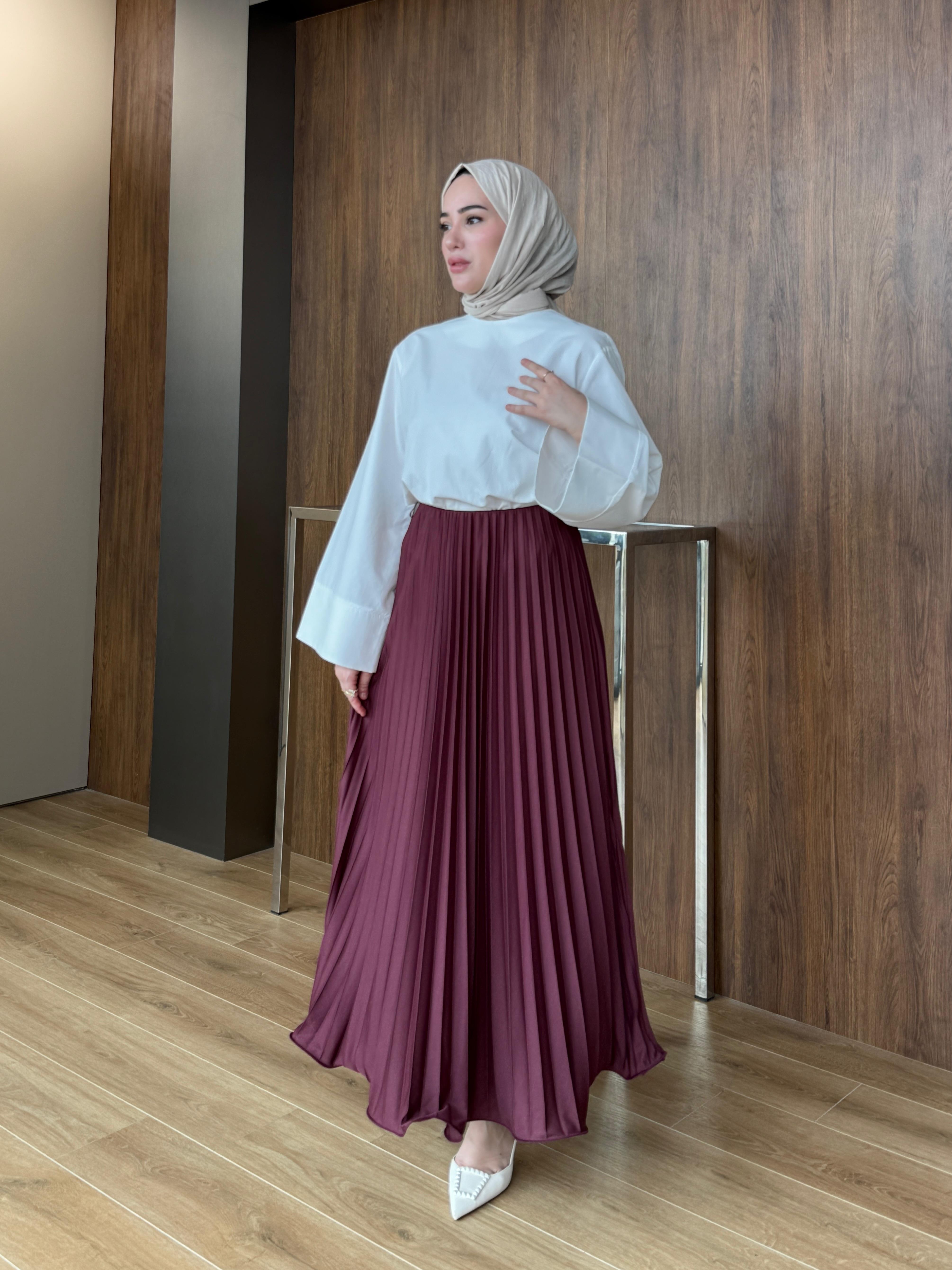 Pliseli Şifon Etek - Bordo