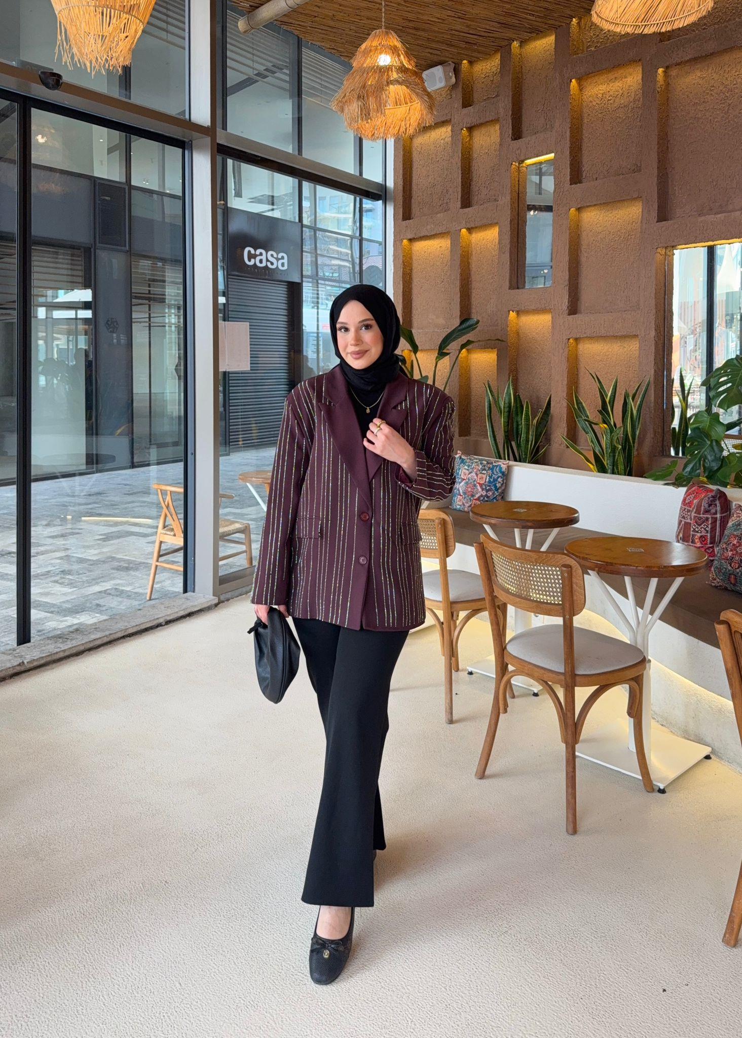 Xio Taşlı Ceket - Bordo