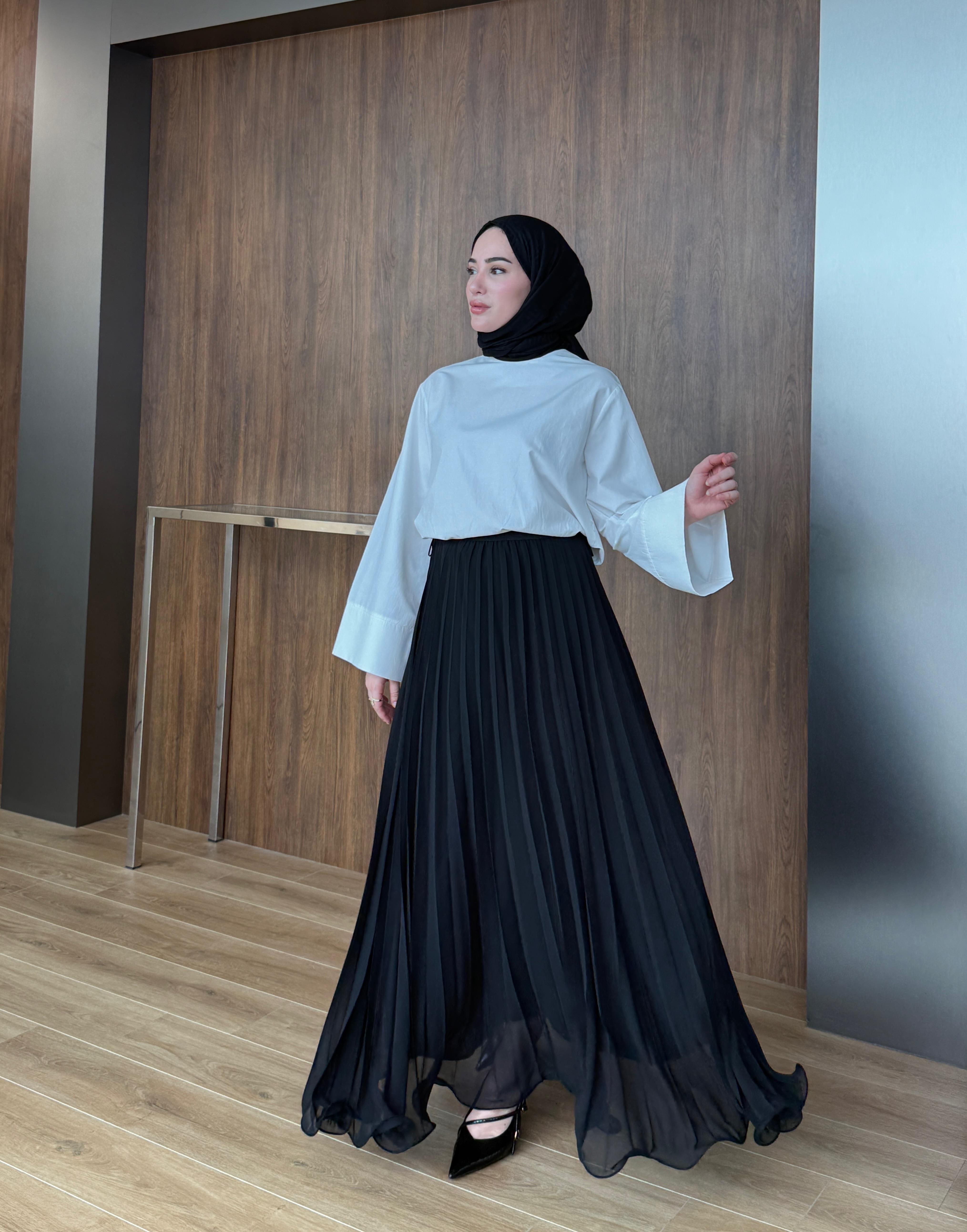 Pliseli Şifon Etek - Siyah