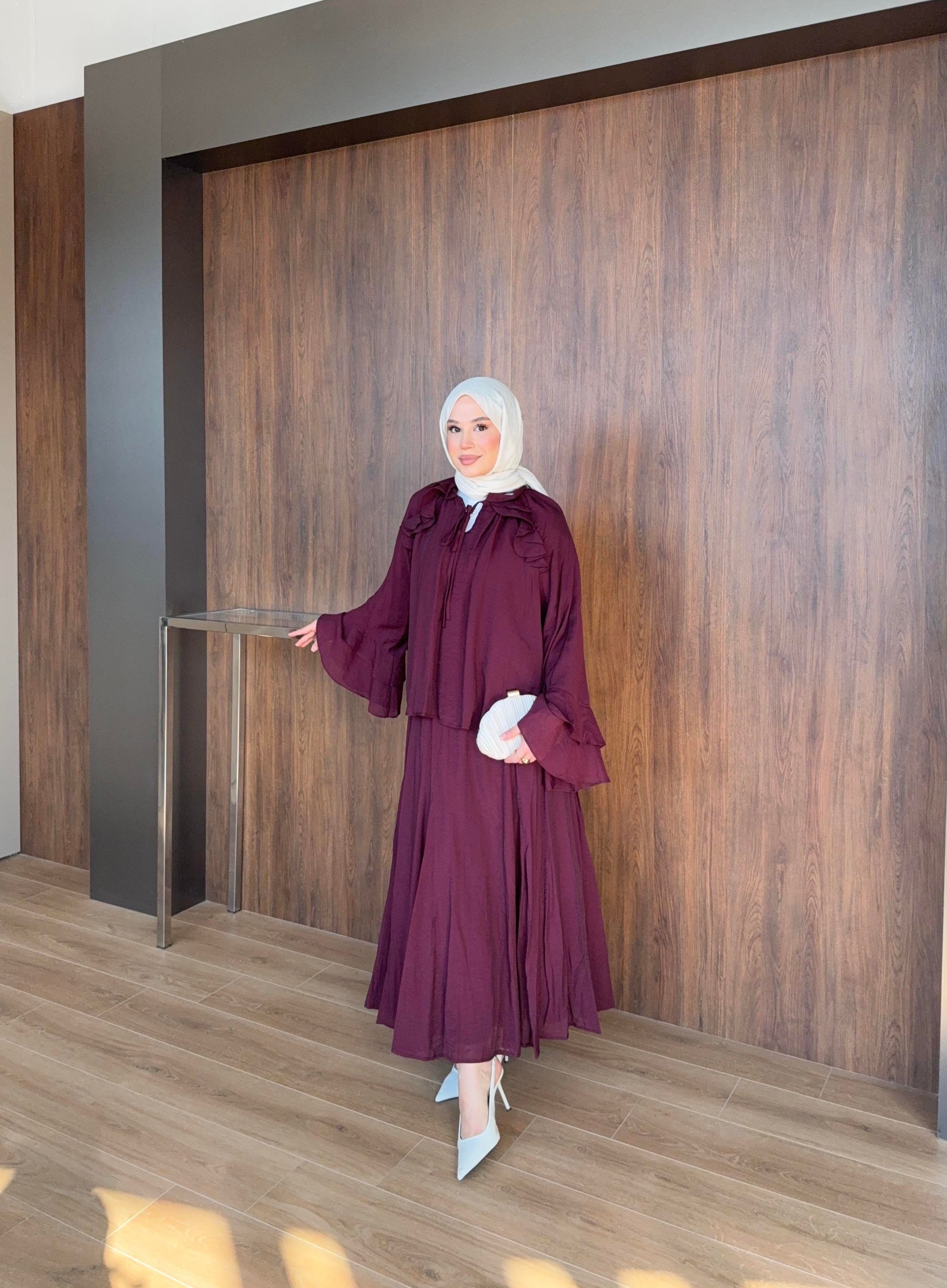 Raya Tül Modal Takım - Bordo