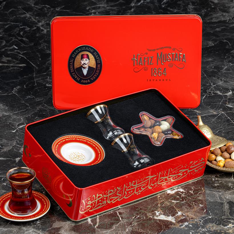 【Harts The Silversmiths】 ファルコンのティーセット 3点 Çay Seti ve Draje (2'li) (Metal Kutu) - Hafız Mustafa 1864