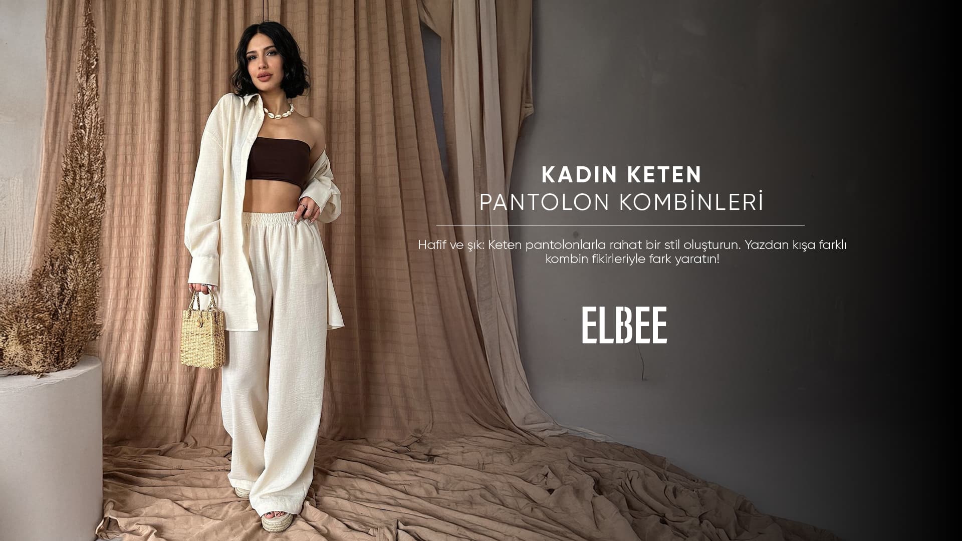 kadın keten pantolon kombin