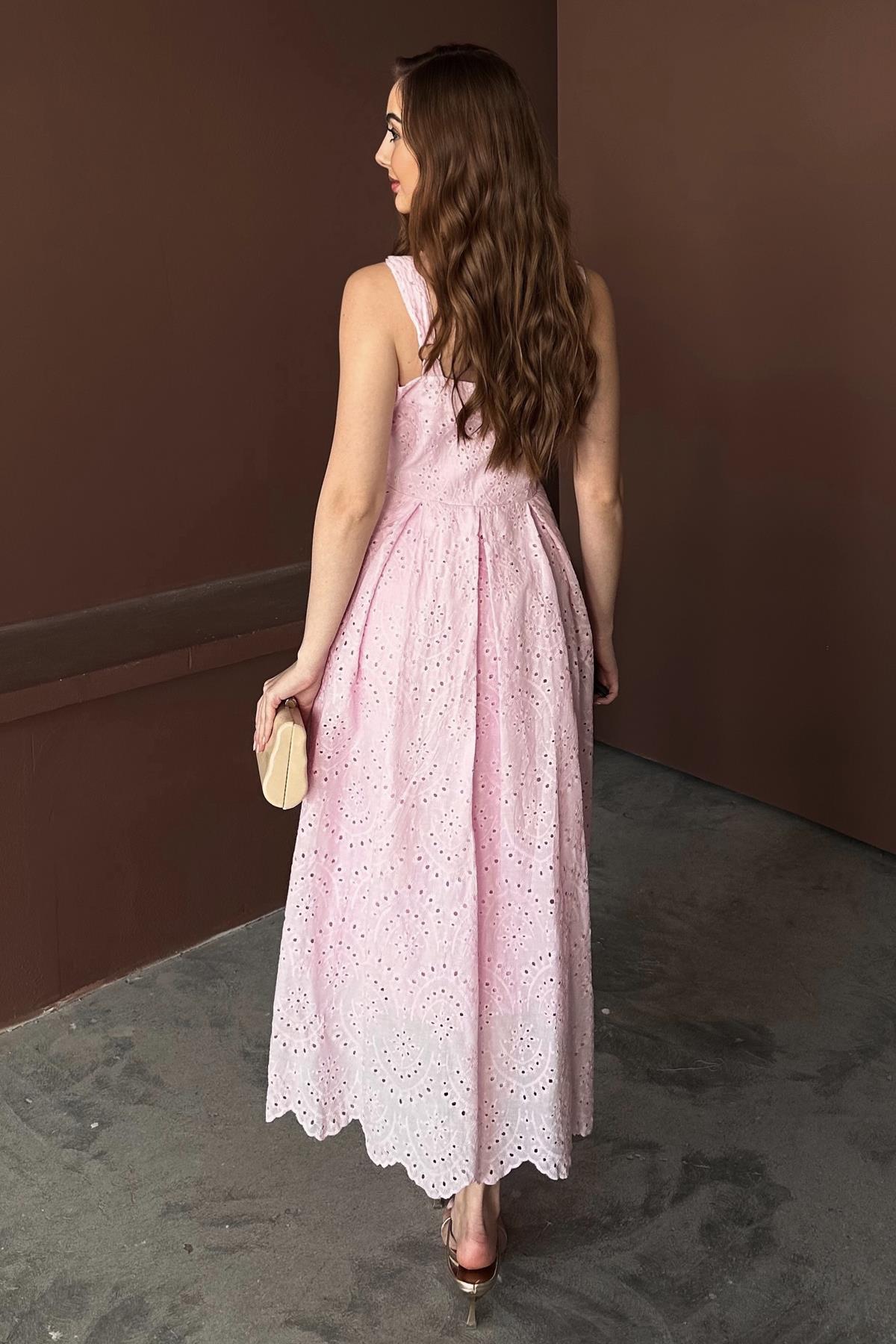 Embroidered Dress with Suspender Attachment