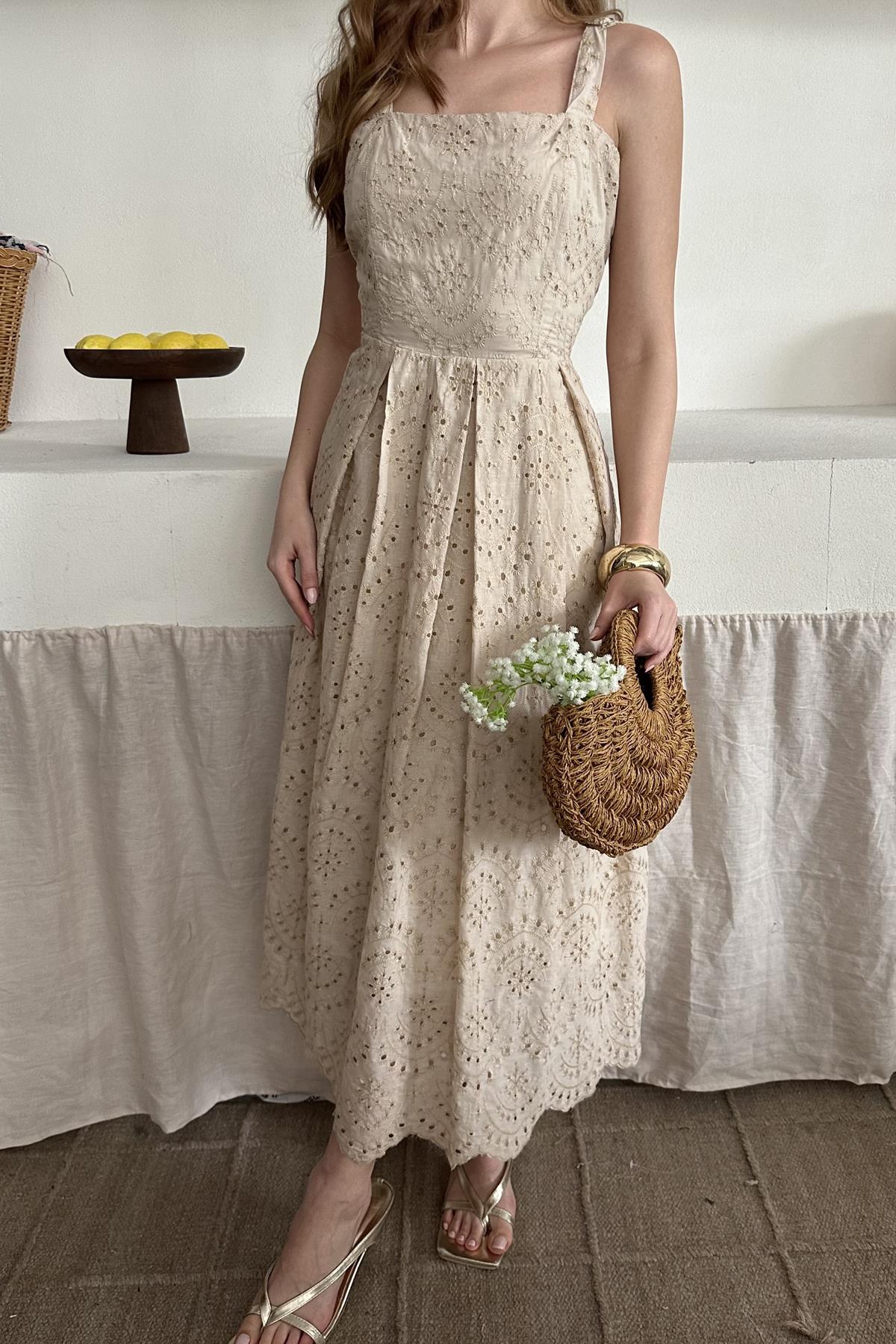 Embroidered Dress with Suspender Attachment