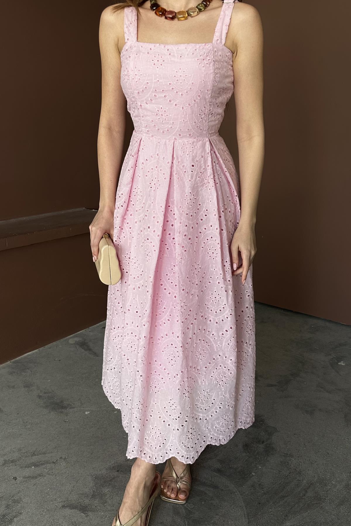 Embroidered Dress with Suspender Attachment