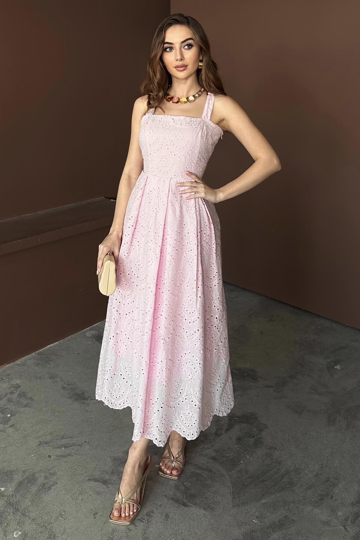 Embroidered Dress with Suspender Attachment