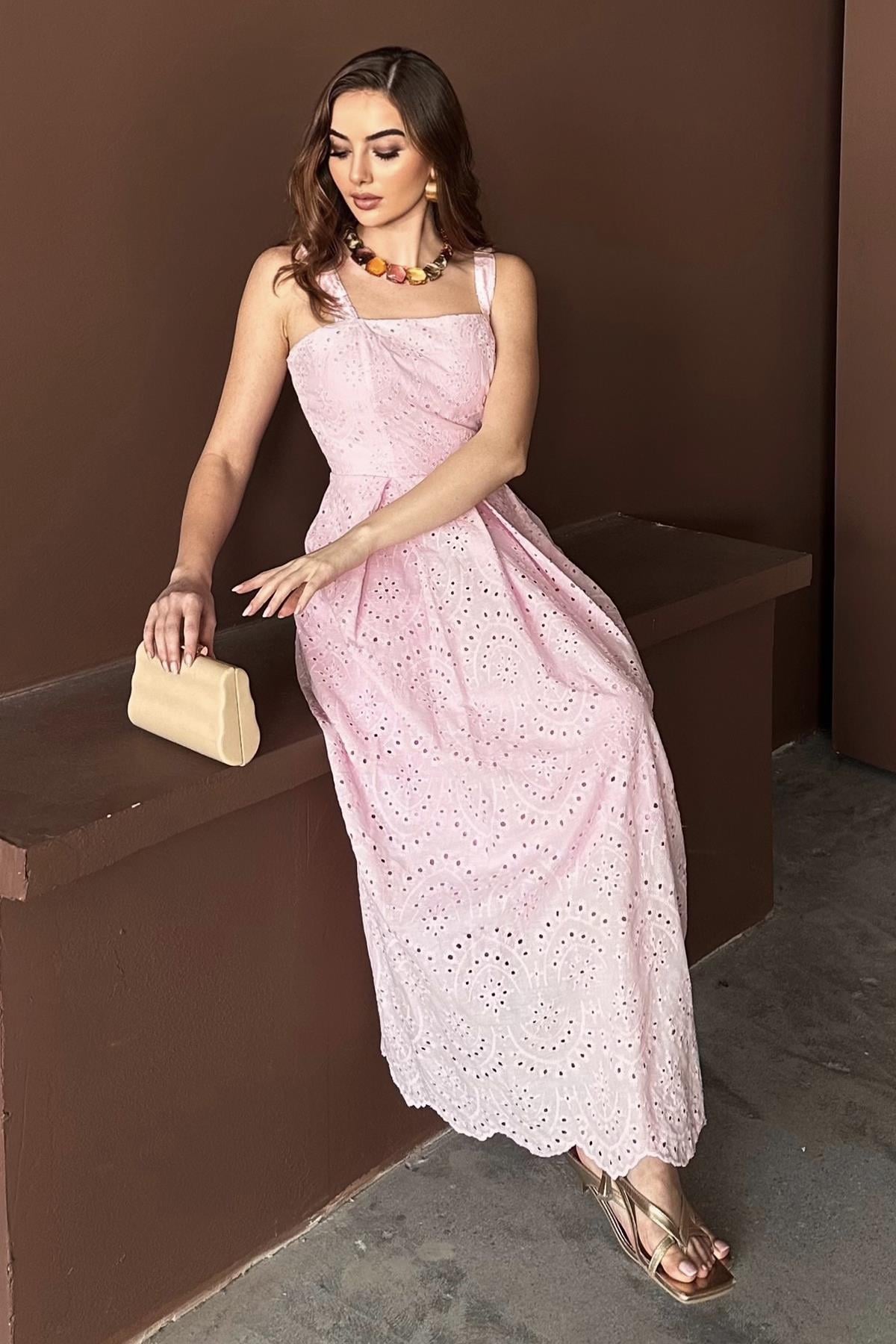 Embroidered Dress with Suspender Attachment