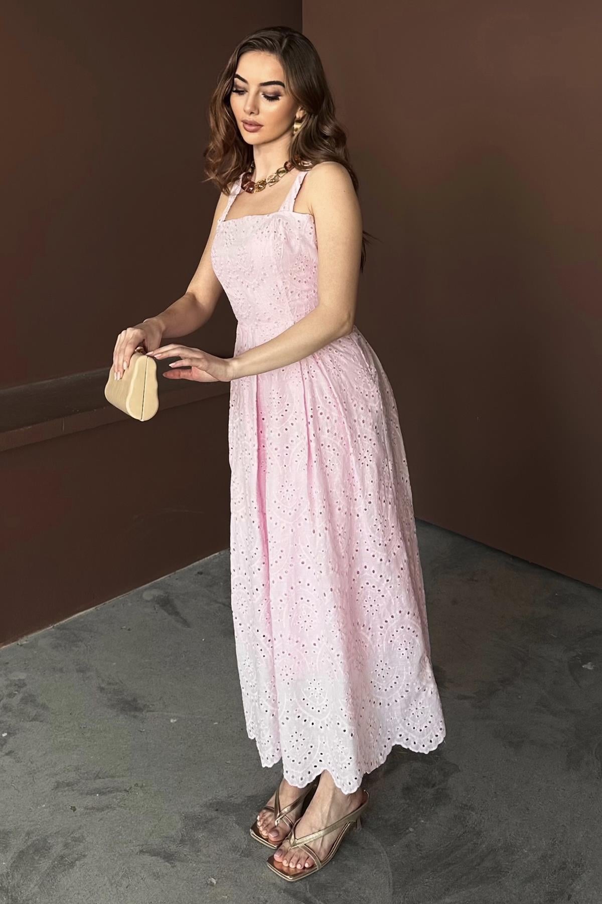 Embroidered Dress with Suspender Attachment