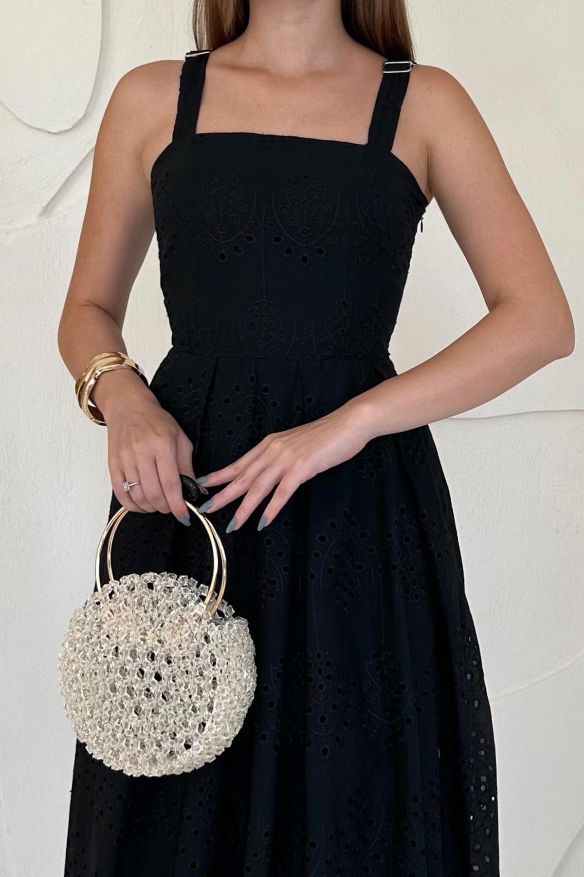 Embroidered Dress with Suspender Attachment