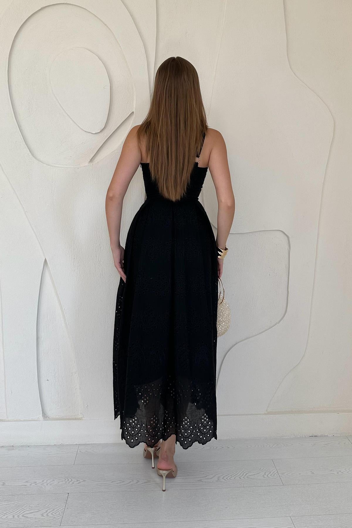 Embroidered Dress with Suspender Attachment